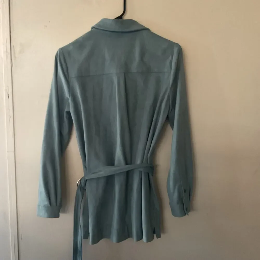Vince Camuto Faux Suede Button Front Belted Shirt Jacket Women’s XS Blue